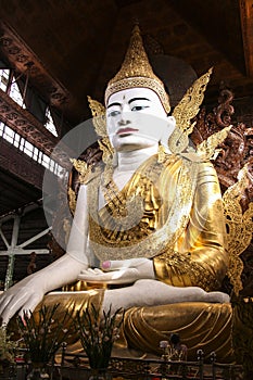 Buddha in gold, royal clothes,Ngar Htat Gyee pagoda,Yangon, Myanmar(Burma) photo