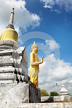 Buddha gold statue at Wat Khao Chedi-Phra Yai temple located on top of hill, Pathio, Chumphon district, Thailand