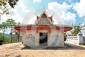 Buddha gold statue at Wat Khao Chedi-Phra Yai temple located on top of hill, Pathio, Chumphon district, Thailand