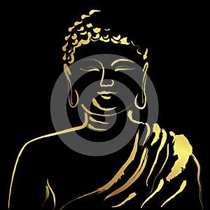 Buddha with golden brush stroke painting over black background