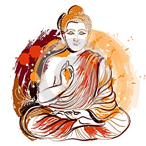 Buddha. Hand drawn grunge style art. Colorful retro vector illustration.