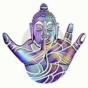 Buddha hand sign. Colorful isolated on white background. Generative AI