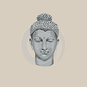 Buddha head. Isolated vector on creamy background.