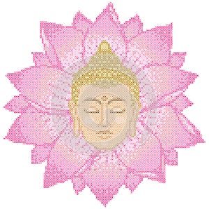 Buddha Head and Lotus Cross Stitch