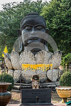 buddha head lotus flower Wat Thammikarat temple Ayutthaya bangkok thailand