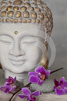 Buddha Head And Pink Orchid Zen