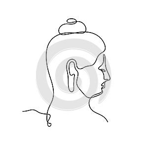 Buddha head portrait continuous line vector illustration