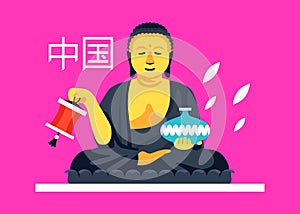 Buddha holding a vase - modern colored vector illustration