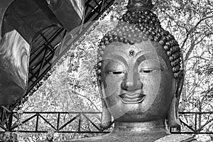 Buddha image face style , black and white color shadow of buddha face