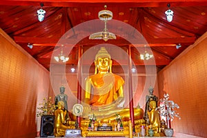 Buddha image with his discuple statues in public Buddhism church