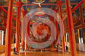 Buddha image and Murals at Wat Preah Prom Rath, Siem Reap, Cambodia