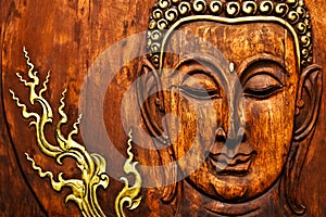 Buddha image in Thai style wood carving