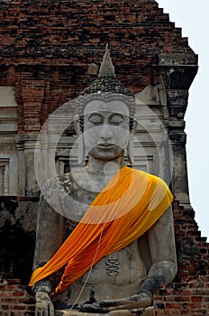 Buddha images at temples in Ayutthaya, Thailand