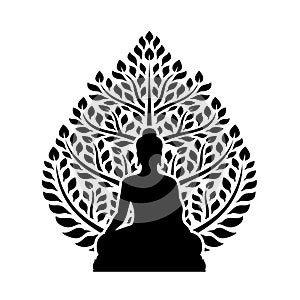 Buddha Meditate and bodhi tree sign symbol isolate on white background vector design