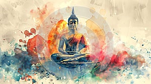 Buddha meditating on lotus position. Man in meditation. Symbol of Buddhism. Concept of enlightenment, Zen, religion
