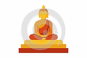 Buddha meditating on lotus position. Symbol of Buddhism. Golden Buddha statue. Isolated on white backdrop. Concept of