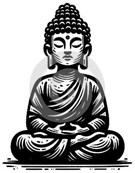 Buddha Meditating Woodcut