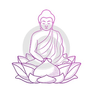 Buddha Meditation illustration with hand drawn outline doodle style