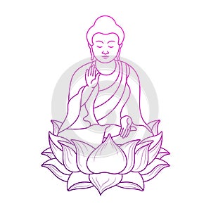 Buddha Meditation illustration with hand drawn outline doodle style