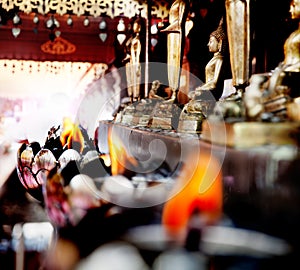 Buddha in meditation. Spiritual offering, Travel Thailand. Peaceful mind