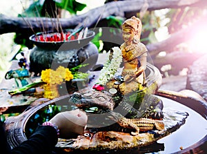 Buddha in meditation. Spiritual offering, Travel Thailand. Peaceful mind