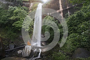 Buddha monk practice meditation at  waterfall