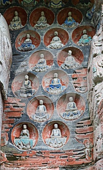 Buddha niches wall at Dazu Rock Carvings at Mount Baoding