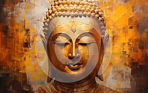 Buddha oil painting on abstract background.