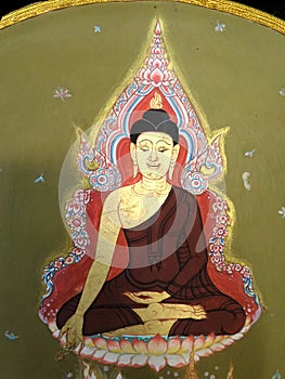 Buddha painting on talipot fan