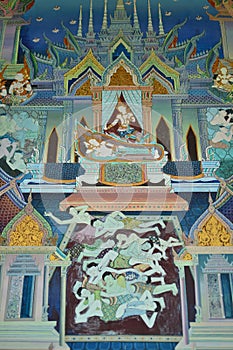 Buddha painting on wall in temple