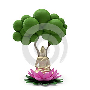 Buddha placed in lotus idol 3d render