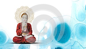 Buddha Purnima, Buddha statue meditation, floral background