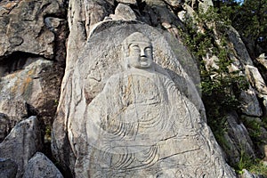 Buddha relief carved into stone on Namsan, Gyeongju, Korea