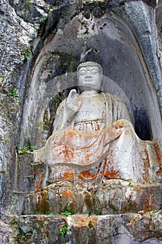 Buddha rock carving in the Lingyin temple, China