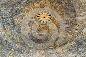 Buddha's biography on a beautiful carve ceiling in wat Dhammamon