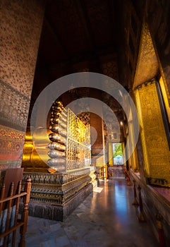 Buddha`s Feet in Wat Phra Chetuphon Reclining Buddha Bangkok Thailand