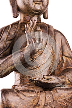 Buddha`s hands in position vitarka mudra.