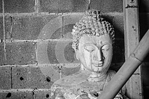Buddha sandstone statue in temple Thailand, Black and white picture
