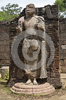 Buddha sculpture on the ruins of the Hatadage Temple. Polonnaruwa, Sri Lanka