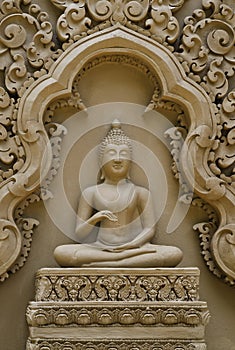 Buddha sculpture on wall at Wat Tham Pu Wa Kanchanaburi, Thailand