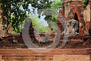 Buddha sculptures made of stone at Wat Phra Sri Sanphet. Ayutthaya, Thailand.