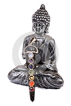 Buddha and seven chakra stones