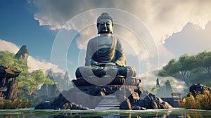 Buddha Shakyamuni sits on a beautiful lotus AI generated