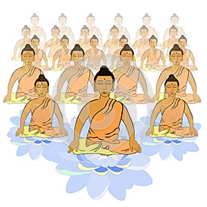 Buddha sitting in the lotus Indian meditation closed eyes vect