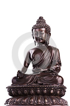 Buddha sitting on a lotus throne in gesture of a donation. The s