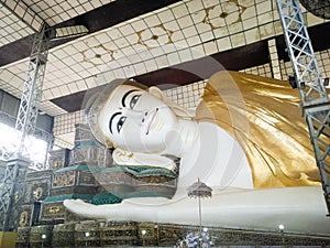 Buddha sleeping, buddha statue in myanmar temple, Shwethalyaung reclining buddha, Bago, Myanmar