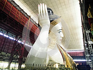 Buddha sleeping, buddha statue in myanmar temple, Shwethalyaung reclining buddha, Bago, Myanmar