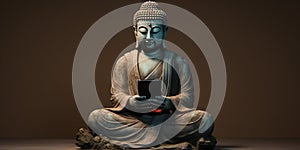 Buddha with a smartphone - a blend of ancient serenity and modern connectivity, reminding us to find balance in the