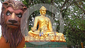 Buddha statue with beautiful lion in Wat sak yai