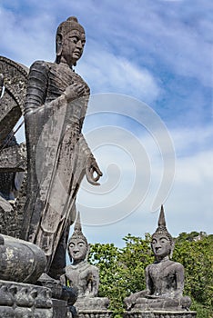 Buddha statue blessing with holy at Wat Tham Krabok or Thamkrabok temple in Phra Phutthabat in Saraburi Thailand